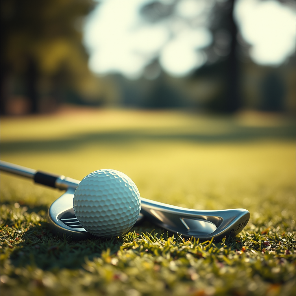 golf ball and clubs laying on a golf course